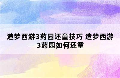 造梦西游3药园还童技巧 造梦西游3药园如何还童